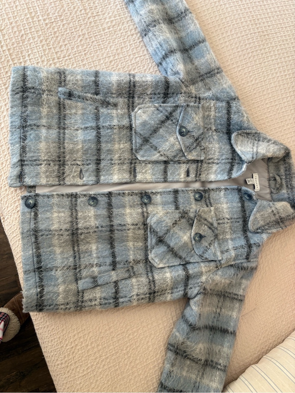Topshop Gray Plaid Fuzzy Pea Coat